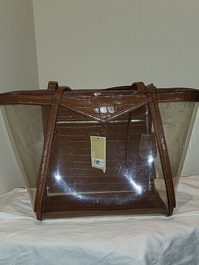 Michael Kors PVC Clear Tote Bag with Brown Croc-Effect